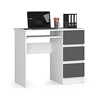 akord bureau | table de bureau | bureau d'ordinateur | table de travail | table d'ordinateur | 3 tiroirs | droite | bureau d'étudiant | table pc | 90 x 77 x 50 cm (droite) | blanc/gris graphite