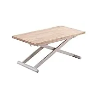 pegane table basse relevable extensible en bois et métal coloris chêne nordiqueblanc - longueur 110-114 x profondeur 57 x hauteur 49-76 cm