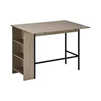 homcom table de bar avec rangement table bistrot ilot central plateau latéral rabattable et 3 étagères - 120 x 76 x 91,4 cm