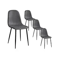 furniturer ensemble de 4 chaises de salle à manger rembourrées en tissu leatherair, chaise d'appoint de salon morden du milieu du siècle, chaise club en pied en métal noir, gris