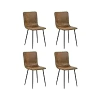 furniturer lot de 4 chaises de salle à manger en daim avec pieds en métal pour chambre à coucher, salon, noir et marron