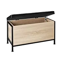 tectake coffre banquette matelassée calico 81,5x41,5x50,5cm meuble rangement style industriel multifonction diverses couleurs (bois clair industriel)