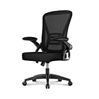 naspaluro chaise bureau avec accoudoir réglable, fauteuil ergonomique en maille respirante avec soutien lombaire, dossier inclinable et hauteur réglable, roulette pivotant à 360°, noir lk111