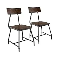 giantex lot de 2 chaises de salle à manger, de cuisine, avec dossier, design rétro, chaises en bois, avec structure en acier, pour salle à manger, cuisine, salon, noir