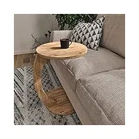 [en.casa] table d'appoint ronde pour salon table de chevet design pour chambre bout de canapé aux 4 roulettes panneau de particules 56 x 38 cm effet bois