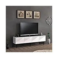 [en.casa] meuble tv pour salon à 2 portes banc tv avec compartiment de rangement support de télé panneau de particules plastique 45 x 154 x 37 cm blanc marbre noir