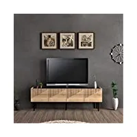 [en.casa] meuble tv pour salon à 2 portes banc tv avec compartiment de rangement support de télé panneau de particules plastique 45 x 154 x 37 cm effet chêne marbre noir