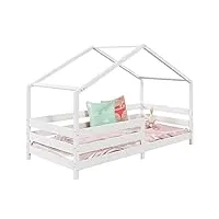 idimex lit cabane rena lit simple montessori pour enfant 90 x 200 cm, avec barrières de protection, en pin massif lasuré blanc