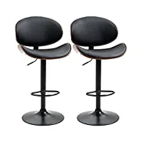 homcom lot de 2 tabourets de bar chaise de cuisine avec dossier revêtement synthétique hauteur réglable pivotant repose-pied noir