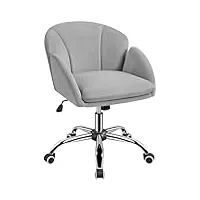 yaheetech fauteuil de bureau ergonomique en velours rembourré, hauteur réglable, pivotant, charge 136 kg, gris clair