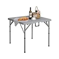 hollyhome table pliante table de camping 87cm, table de pique-nique table à mange carrée pour jardin barbecue restauration fête cuisine, gris