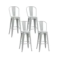 homcom lot de 4 tabourets de bar en métal chaise de bar industriel avec dossier hauteur assise 76,5 cm mét gris