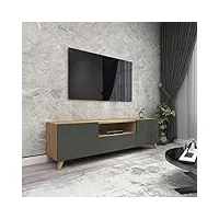 [en.casa] meuble télé banc télévision support tv à portes meuble de rangement design pour salon panneau de particules 140 x 30 x 46 cm effet chêne anthracite