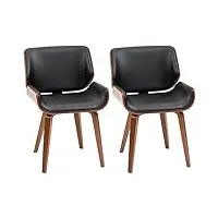 homcom lot de 2 chaises de salle à manger style vintage assise revêtement synthétique noir et pieds en bois