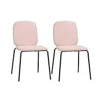 homcom lot de 2 chaises de salle à manger design moderne en tissu aspect lin et piètement métal - rose