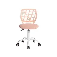 furniturer chaise de bureau ergonomique en hauteur réglable et pivotante avec assise en tissu sans accoudoir, rose pâle