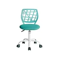furniturer chaise de bureau ergonomique réglable en hauteur avec assise pivotante en tissu sans accoudoirs, turquoise