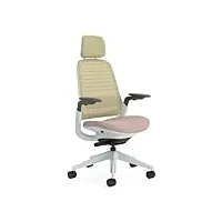 steelcase series 1, chaise de bureau ergonomique avec soutien lombaire liveback, accotoirs 4d et têtière réglable marron beige