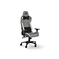 corsair t3 rush fabric (2023) fauteuil gaming – inspiré des sports automobiles – revêtement en tissu doux – coussin détachable pour la nuque et support lombaire à mémoire de forme – gris et blanc