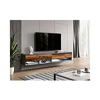 furnix alyx - meuble tv bas - 200 x 34 x 32 cm (l x h x p)(2 x 100) - avec éclairage led - 4 compartiments avec porte « push-click », 4 étagères ouvertes en bas - montage mural possible