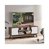 giantex meuble tv avec 2 étagères ouvertes et 2 placards avec portes, commode tv en bois, console multimédia tv (blanc)