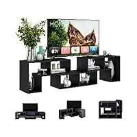 giantex meuble tv combiné libre avec Étagères ouvertes, banc tv moderne jusqu'à 65 pouces, table tv, Étagère de rangement, pour salon, chambre, bureau, 134-180 x 30 x 43 cm (noir)