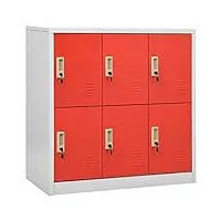 festnight armoires de bureau,armoire à casiers,casier en métal à 6 portes,casier métallique,casier vestiaire armoire metallique-light grey and red avec 6 casiers