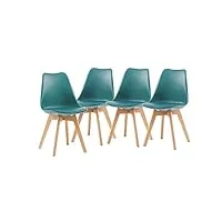 eggree lot de 4 chaise salle à manger scandinaves sgs tested chaise rembourrée de cuisine rétro chaise de bureau avec pieds en bois de hêtre massif, vert foncé
