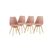 eggree lot de 4 chaise salle à manger scandinaves sgs tested chaise rembourrée de cuisine rétro chaise de bureau avec pieds en bois de hêtre massif, rose fumé