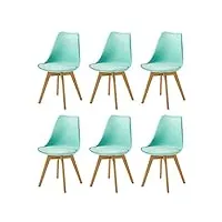 eggree lot de 6 chaise salle à manger scandinaves sgs tested, chaise rembourrée de cuisine rétro chaise de bureau avec pieds en bois de hêtre massif, vert menthe