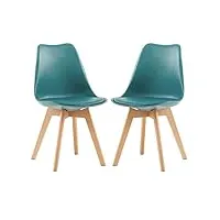 eggree lot de 2 chaise salle à manger scandinaves sgs tested chaise rembourrée de cuisine rétro chaise de bureau avec pieds en bois de hêtre massif, vert foncé