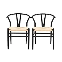 abician lot de 2 chaises de salle à manger corde de papier cadre en métal ensemble de chaises en corde intérieur dossier demi-circulaire cuisine salon 54,5 × 57 × 73,5 cm noir