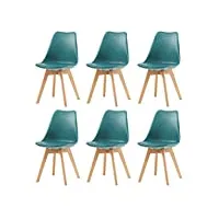 eggree lot de 6 chaise salle à manger scandinaves sgs tested chaise rembourrée de cuisine rétro chaise de bureau avec pieds en bois de hêtre massif, turquoise