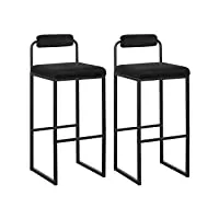 woltu lot de 2 tabourets de bar, chaises de bar, chaises hautes bar, tabourets de cuisine avec dossier et repose-pieds, design moderne, en velours et métal hauteur du siège 75cm, noir bh343sz-2