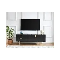 vente-unique - meuble tv - 2 portes et 2 tiroirs - mdf et métal - noir et doré - likana