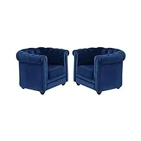 vente-unique - lot de 2 fauteuils chesterfield - velours bleu roi - accoudoir
