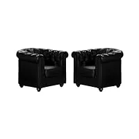 vente-unique - lot de 2 fauteuils chesterfield - simili noir - accoudoir