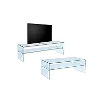 ensemble table basse + meuble tv - verre trempé - séjour design stileos