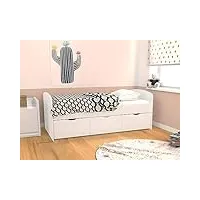 vente-unique - lit louane avec 2 tiroirs et 1 coffre de rangement - 90 x 190 cm - blanc + matelas