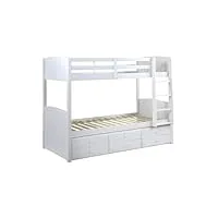 vente-unique - lits superposés séparables anchise ii - 2 x 90 x 190 cm - avec rangements - pin blanc