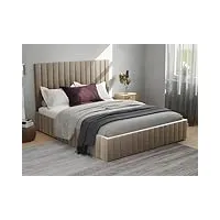 lit coffre 180 x 200 cm avec tête de lit coutures verticales - velours - taupe - larali