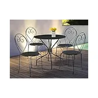 vente-unique - salle à manger de jardin en métal façon fer forgé : une table et 4 chaises empilables - anthracite - guermantes de mylia