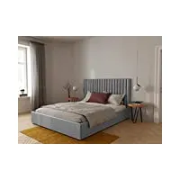 vente-unique - lit coffre 140 x 190 cm avec tête de lit coutures verticales - tissu - gris - sarah