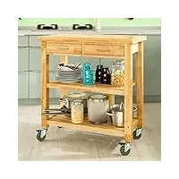 chariot de rangement de cuisine en bois d'hévéa avec deux tiroirs et étagères adapté à une utilisation intérieure et extérieure (a w80 x d40 x h90cm)