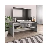 homiuse meuble tv gris béton 100x40x40 cm aggloméré bibliothèque style classique support de tv table tv meuble salon armoire tv chambre meuble de télévision etagère à livres