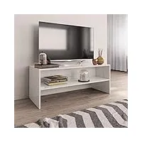 homiuse meuble tv blanc brillant 100x40x40 cm aggloméré bibliothèque style classique support de tv table tv meuble salon armoire tv chambre meuble de télévision etagère à livres