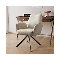 jiexi chaise de bureau sans roulettes, fauteuil pivotant à 360 °, chaise large moderne, chaise de bureau à domicile (beige)