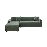 mingfuxin housse de canapé sectionnel extensible et épaisse en forme de l avec 2 housses de coussin pour canapé d'angle 3 places + canapé d'angle 3 places de type l imprimé Épais - vert matcha