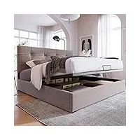 lit rembourré hydraulique 140 x 200 cm avec sommier à lattes et coffre de lit, lit fonctionnel avec tête de lit réglable, cadre de lit moderne, en velours, pour adultes et adolescents, gris clair
