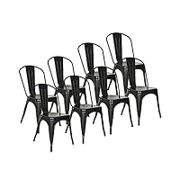 shishi lot de 8 chaises salle manger industrielles, chaise bistrot metal, chaise cuisine avec dossier, ensemble de chaises empilables pour salon, cuisine, salle à manger, jardin (noir)